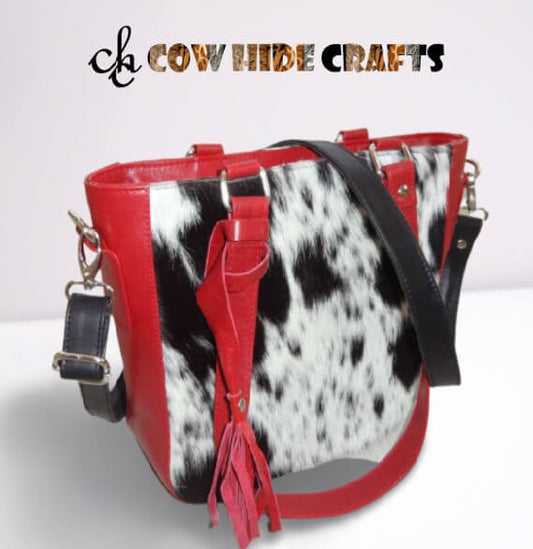 Black red leather cowhide bag square silhouette