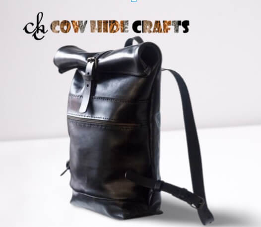 Black rollup leather backpack large capacity