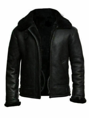 Black sheep leather jacket faux fur collar