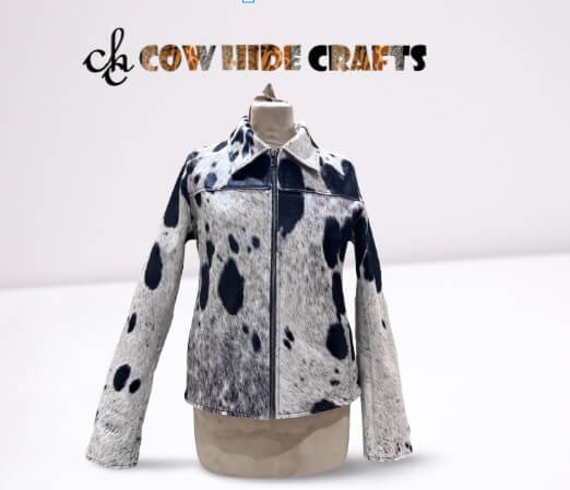 black white cowhide bomber jacket front