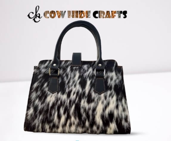Black white cowhide bucket bag