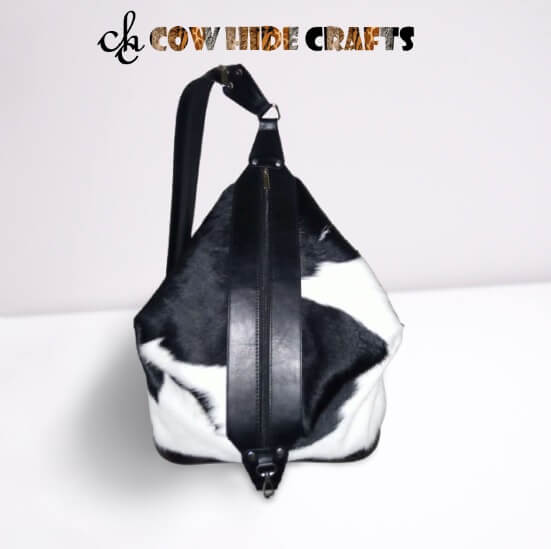 Black white cowhide bucket bag front view