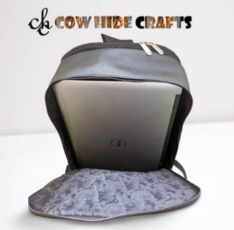 Black white cowhide laptop bag dual compartments