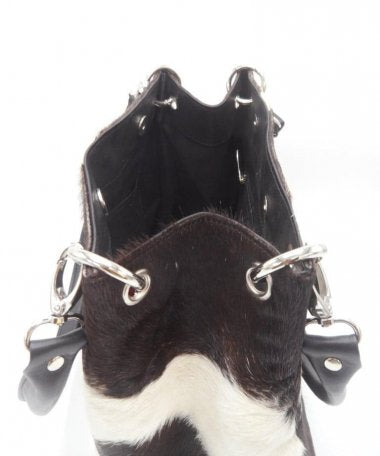 Black white cowhide magnetic closure bag