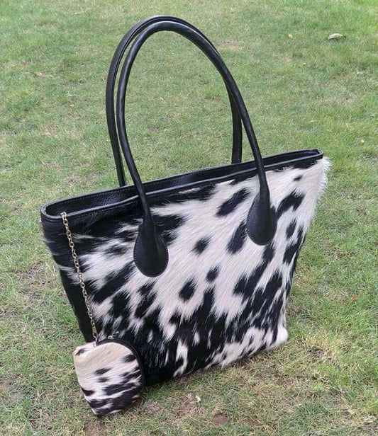 Cowhide tote bag detachable coin purse chain
