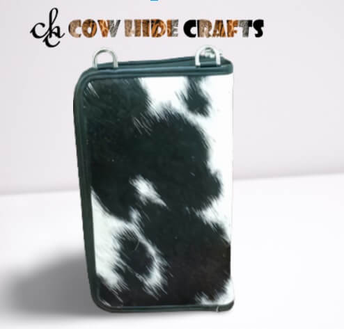 Black white cowhide vertical pouch view