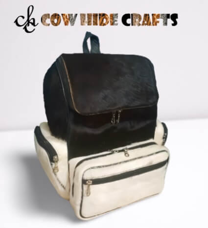 Black white hair on cowhide backpack