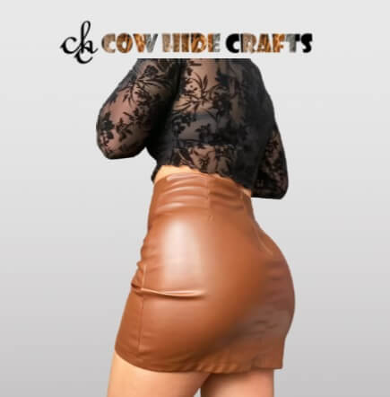 Tan sheepskin bodycon cocktail skirt with ruching detail