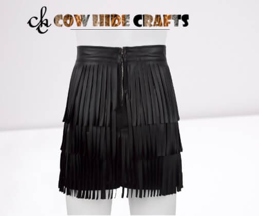 Zip closure boho chic leather skirt