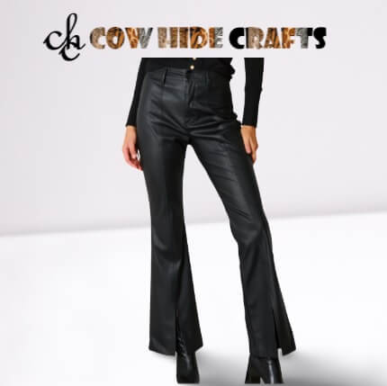 Women's bold flared black sheepskin leather pants