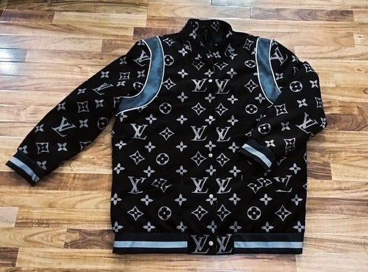 Black branded printed velvet jacket unisex blazer style