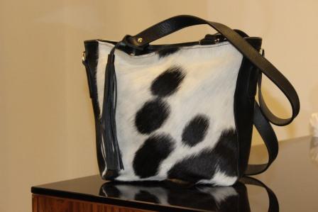 Bravo messenger bag black white cowhide compact