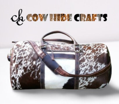 Brown cowhide airport duffle bag