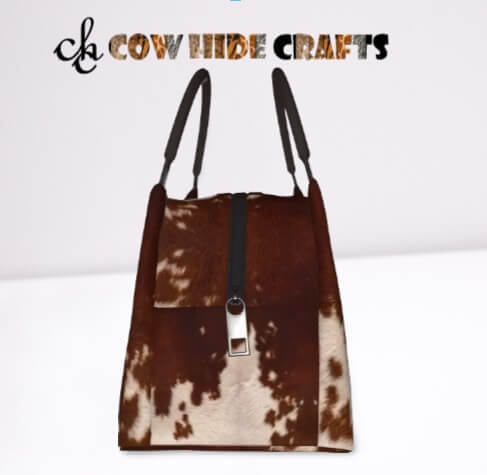 Brown cowhide bucket bag dual leather handles