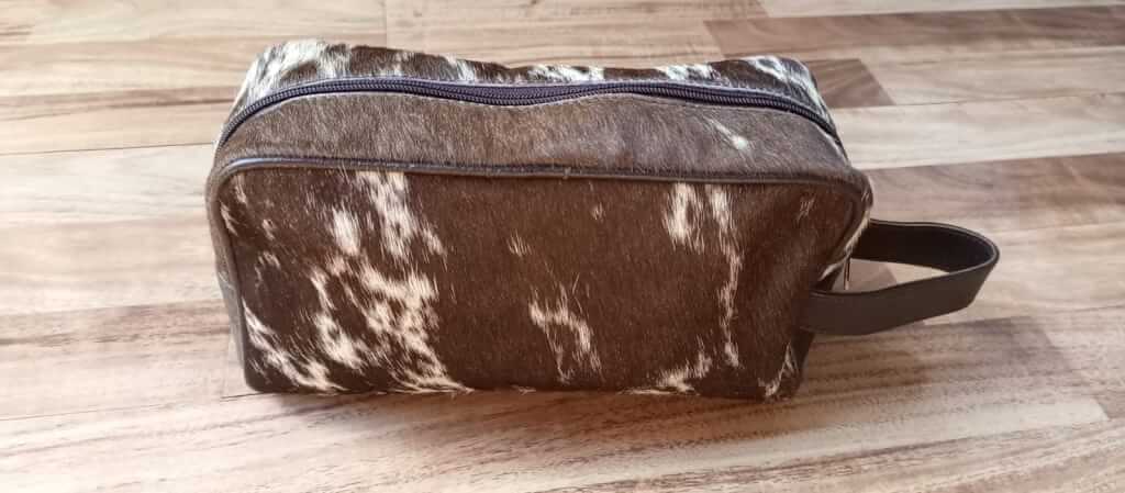 Brown cowhide grooming kit leather side handle