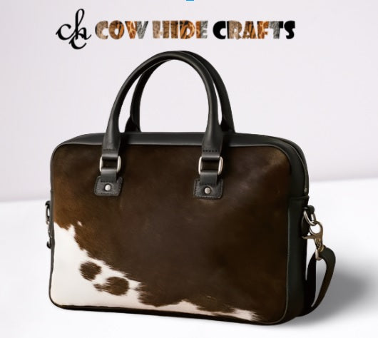 Brown cowhide messenger bag leather handles strap