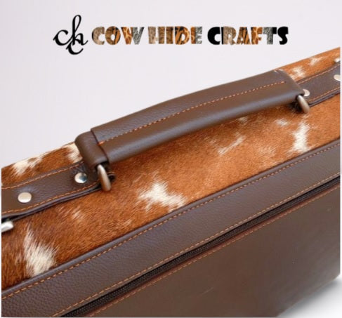 Brown cowhide satchel backside long zipper pocket