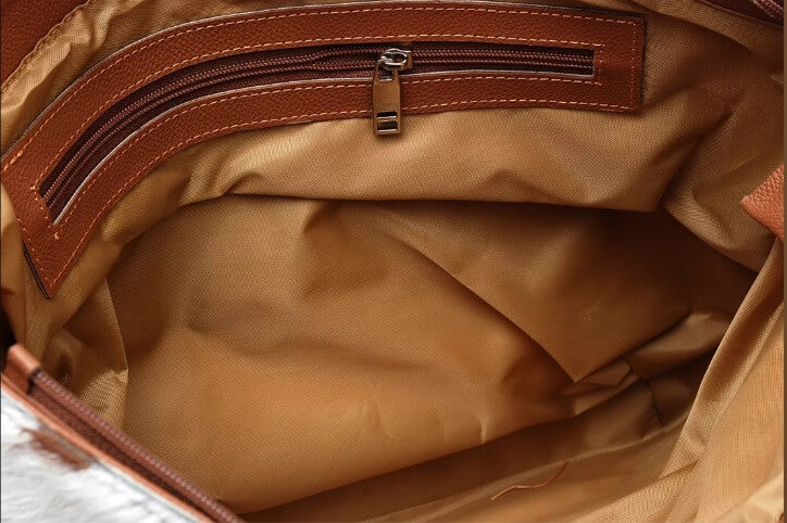 Brown cowhide shoulder bag interior pocket