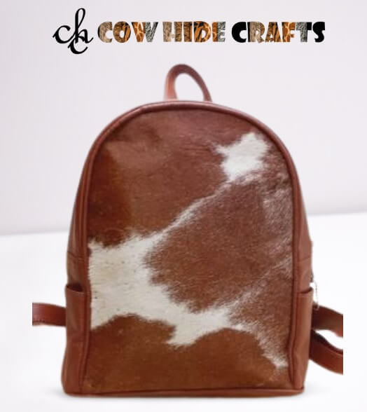 Brown cowhide small backpack semi round