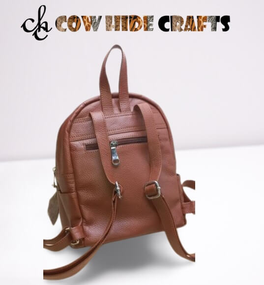 Brown cowhide small rucksack dual adjustable straps