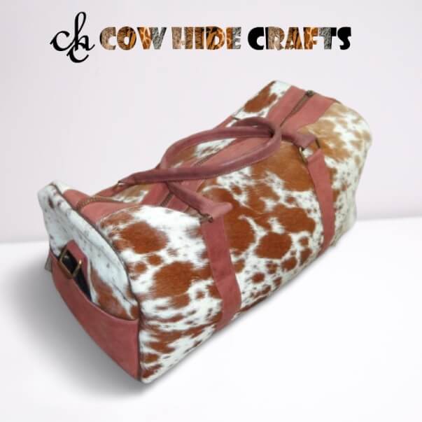 Brown cowhide travel duffle 