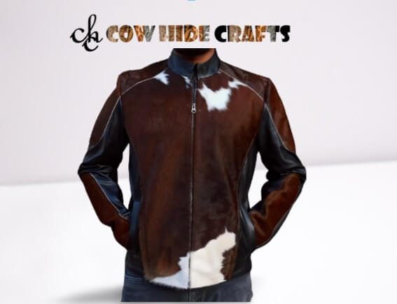 Brown hair-on cowhide leather jacket men