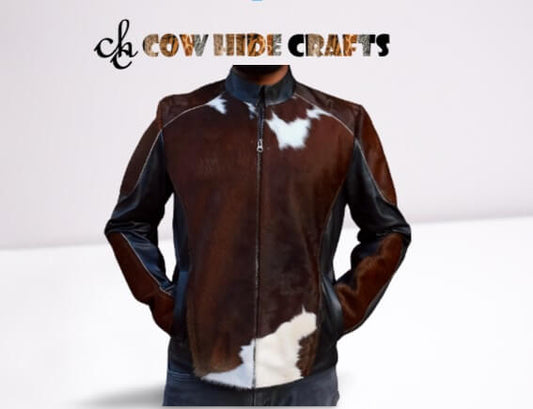 Brown hair-on cowhide leather jacket men