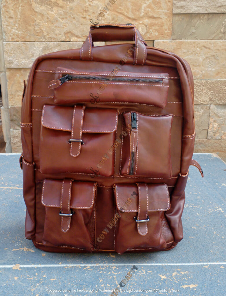 Brown laptop bag multiple outside pockets