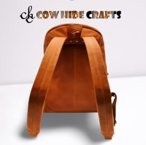 Brown leather backpack adjustable straps