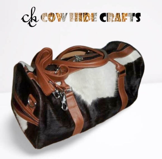 Brown leather camping duffle cowhide weekender