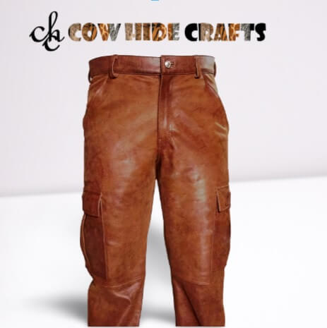 Brown leather cargo pant six pockets