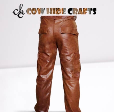 Brown leather cargo trouser full length