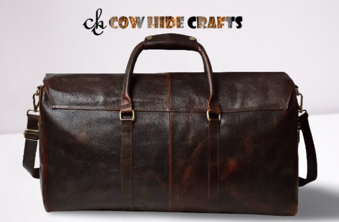 brown leather carryall duffle 