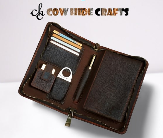 Brown leather cigar travel case with wrist strap