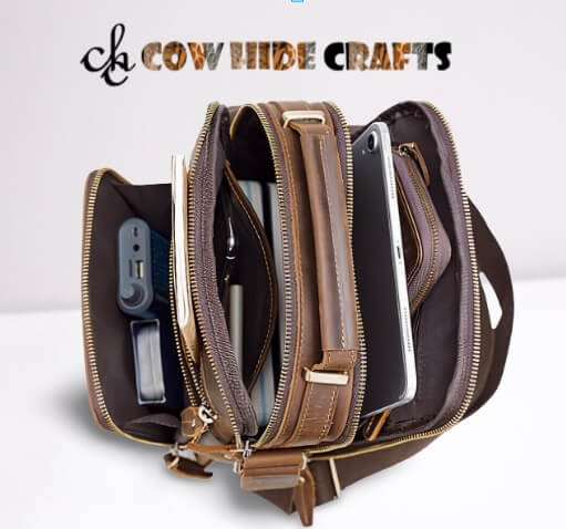 Brown leather crossbody purse top handle and interior pockets