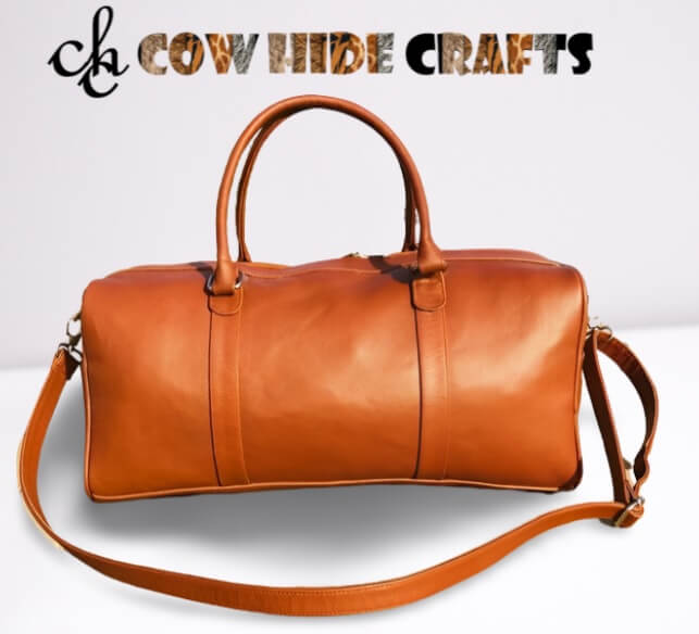 Brown leather duffle bag