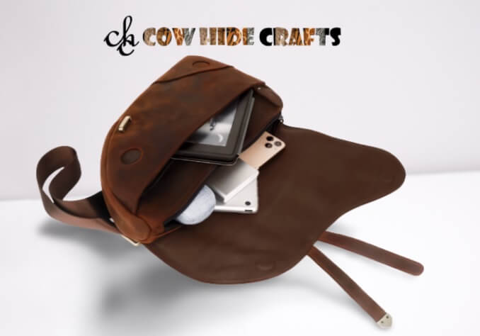 Brown leather fanny pack flap magnet closure
