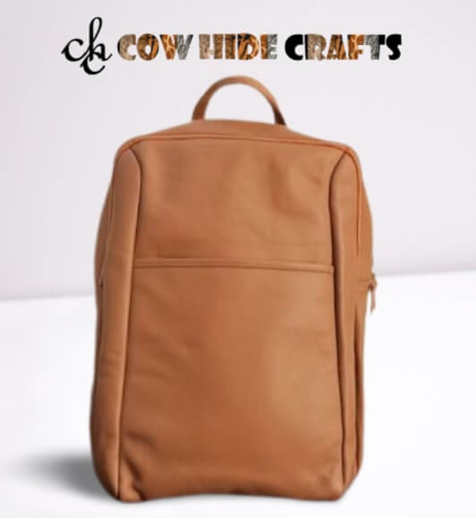 Brown leather office backpack dual compartment