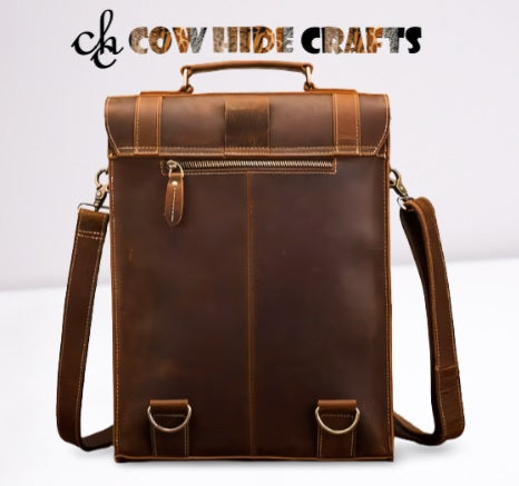 Leather backpack with rear zipper pocket