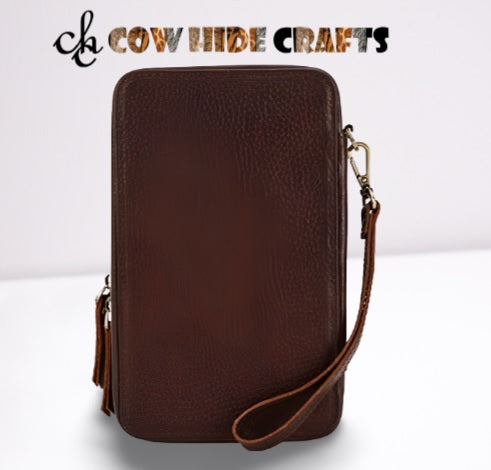 Leather passport organizer with outside pocket