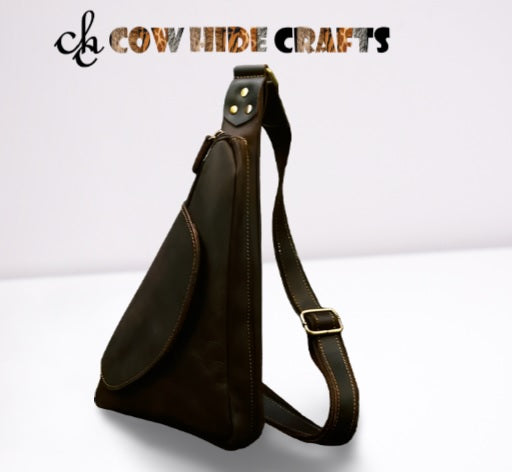 Brown leather travel pouch flap zipper closure