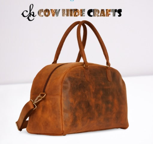 Brown vintage leather curvy weekend duffle bag 