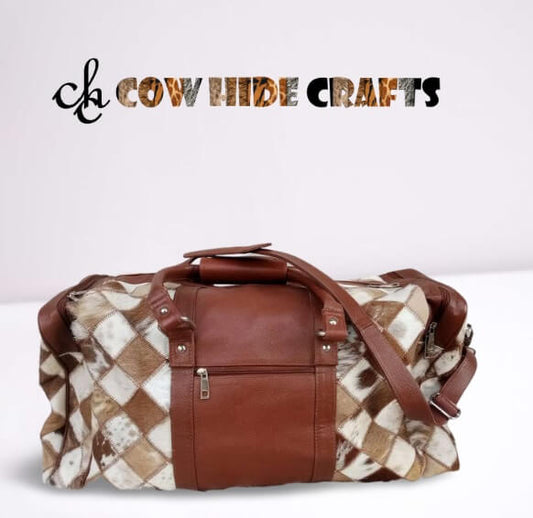 Brown patchwork cowhide duffle