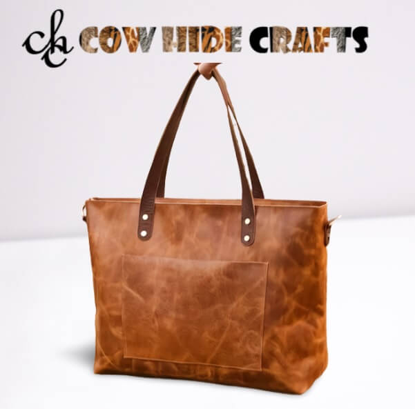 Brown tan leather tote dual handles