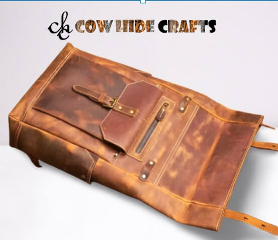 Brown vintage leather bag flap closure