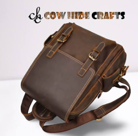 Brown vintage leather bag flap magnet closure