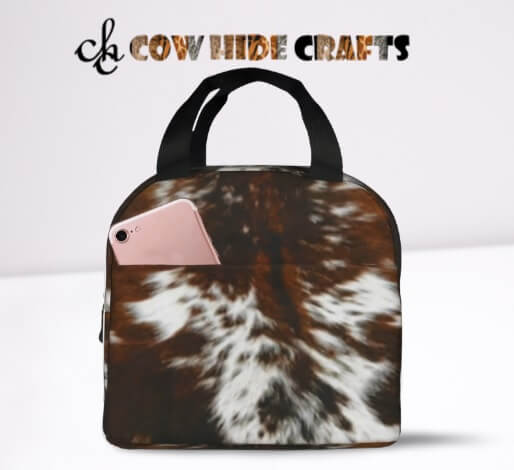 Brown white cowhide bag backside open pocket