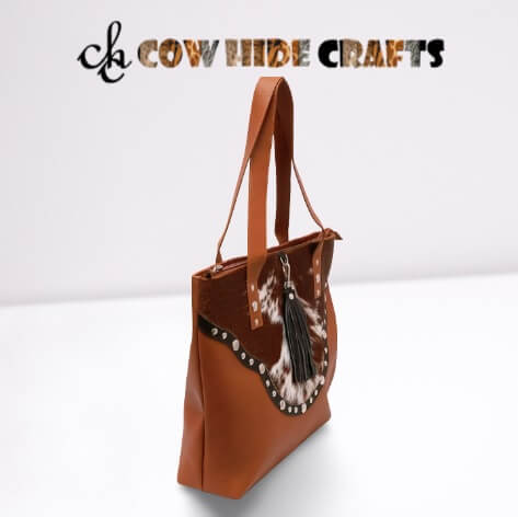 Brown white cowhide bag leather tassel