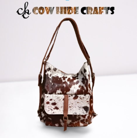 Brown white cowhide rucksack