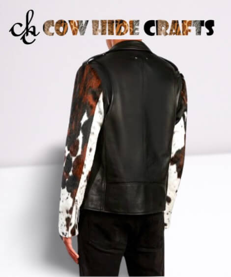 Brown white cowhide leather bomber jacket